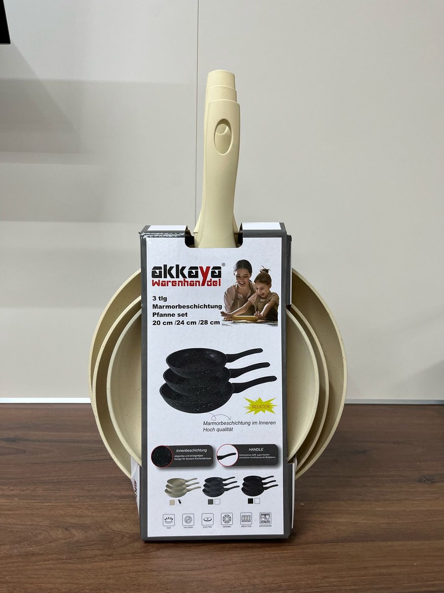 Akkaya Koekenpan - 3-delig - Marmeren Coating - Beige - Duurzaam - 20/24/28 cm