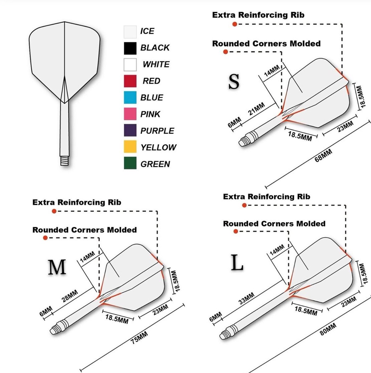 Cuesoul - Tero Flight System AK5 Rost Big Wing - Clear White - Dart Flights L