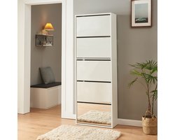 Schoenenkast Lund met 5 kleppen spiegeldeuren wit 169x60x24 cm (en.casa)