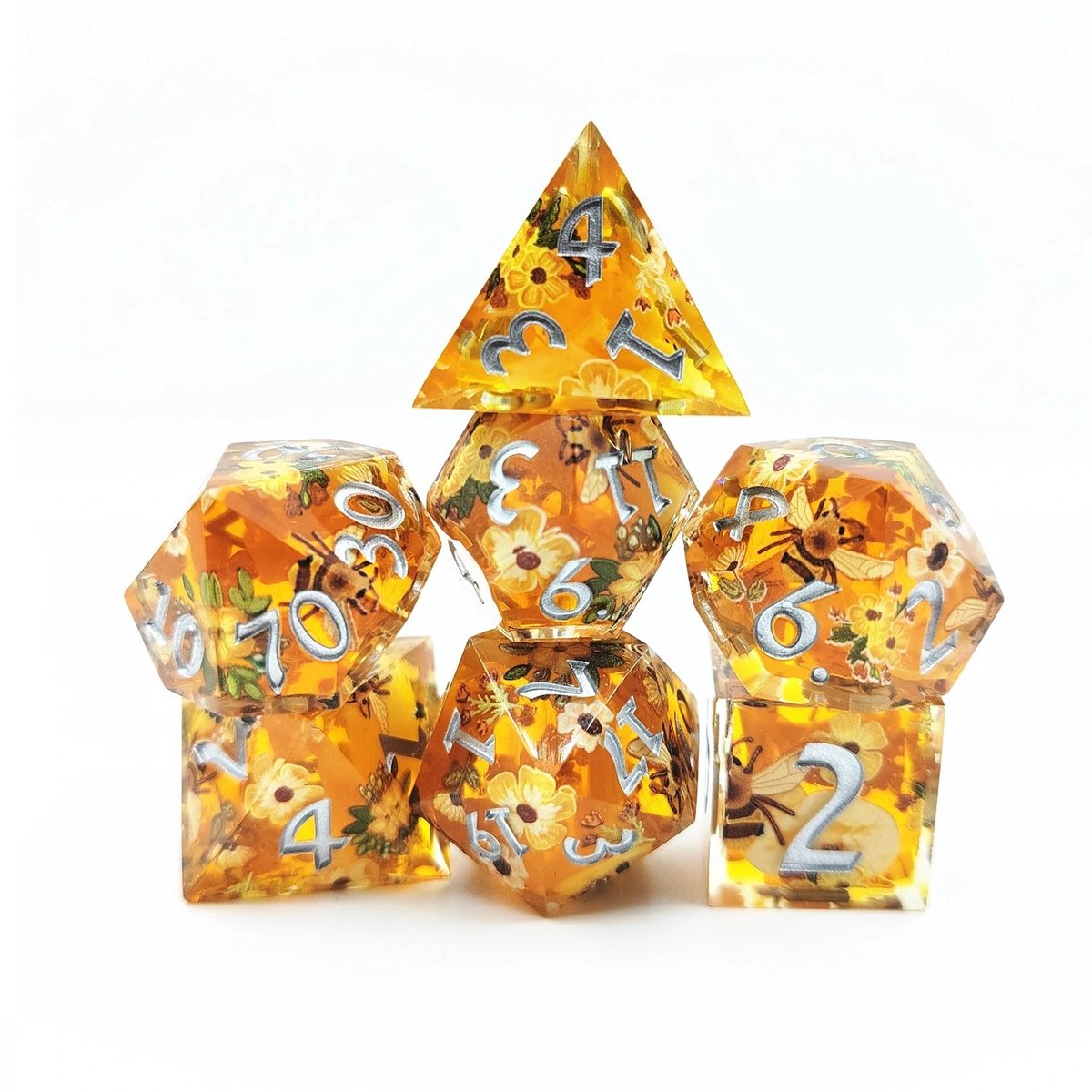 Lapi Toys - Dnd dice - Dobbelstenen dungeons dragons - Incl. dice bag - Resin - Geel