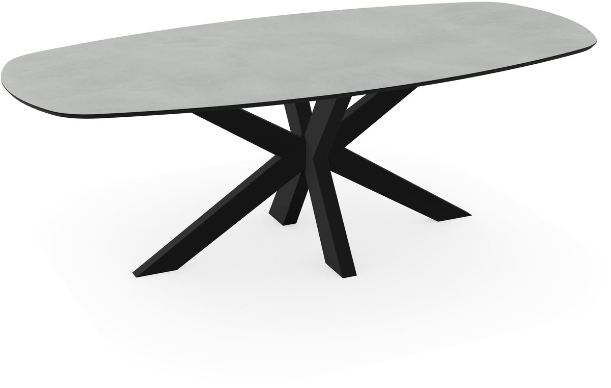 Deens ovale eettafel - licht betonlook melamine blad - beton tafel 160 x 80 cm