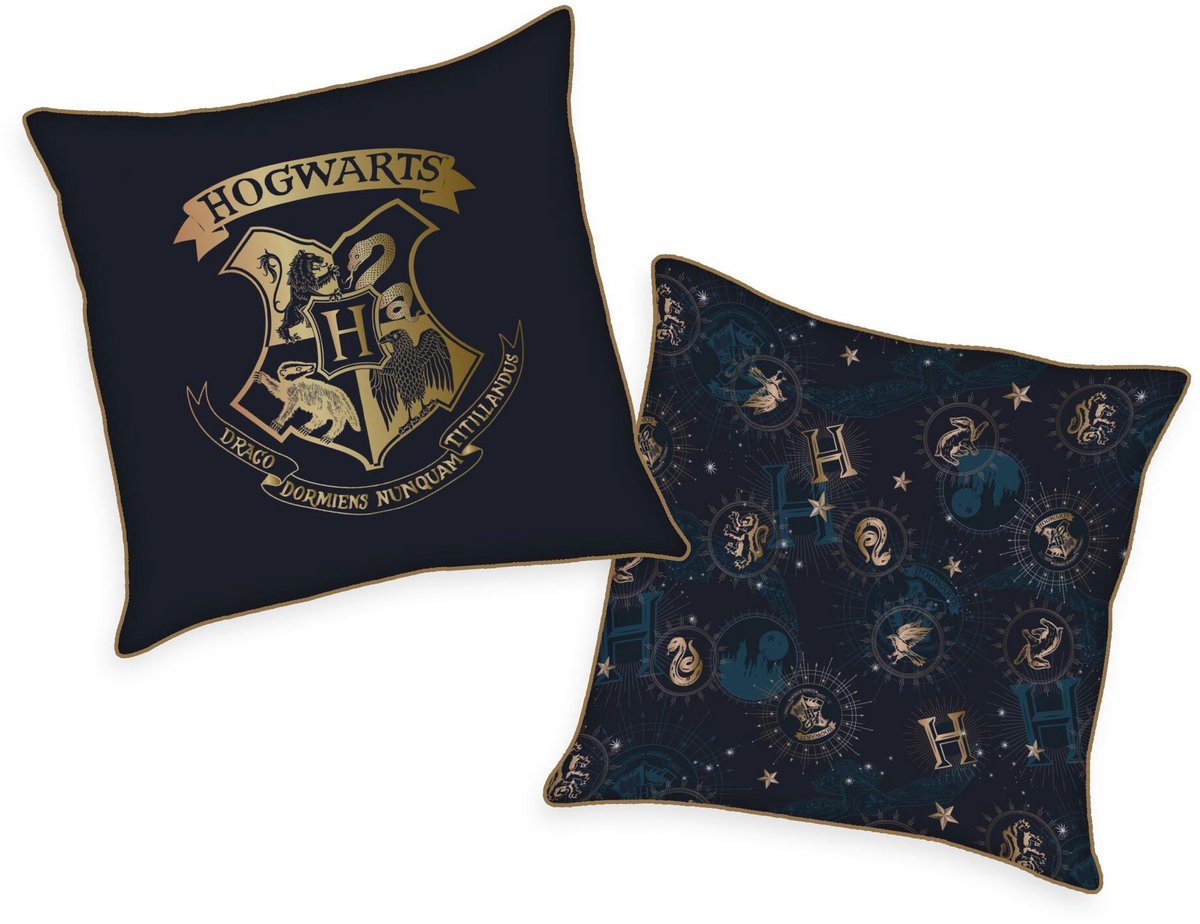 Herding Harry Potter - Soft Velboa Pillow Hogwarts 40 x 40 cm Kussen - Zwart