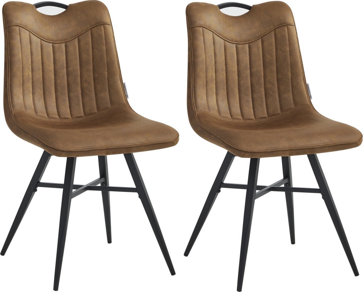 Colenis® - Verty Eetkamerstoel - Set van 2 - Cognac - Microvezel - Microfiber - Industrieel - Design