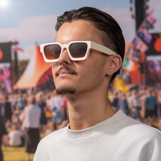 Zonnebril vierkant - Zonnebrillen - Festival bril - Rave bril - Glasses - Dik montuur - Beige met bruine lenzen van Gobi Amsterdam — afbeelding 4