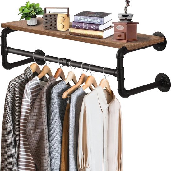 Industriële Wandkapstok Staal, Voor 20 Hangers Opbergplank