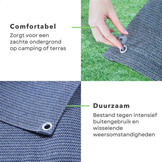 Cheqo® Camping Vloermat - Campingtapijt - Vloerkleed - Tenttapijt - Tapijt voor Voortent - 250 x 300 cm - Opvouwbaar - Metalen Hoekogen - Blauw — afbeelding 2