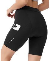 Dames Fietsbroek Met 6D Padding - Maat M - Sneldrogende Elastische Fietsshort Met Zakken - Ademend Nylon en Elastaan - Anti-slip en Schokabsorberend - Geschikt Voor Wielrennen en Mountainbiken - Reflecterende Veiligheidsdetails