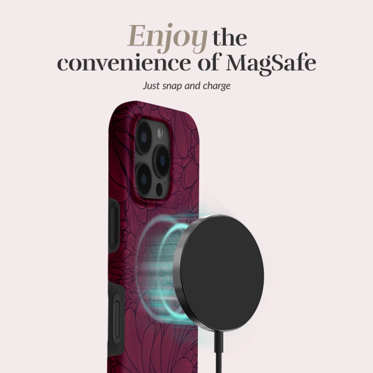 Mio by Mobilize Hoesje geschikt voor Apple iPhone 15 Pro MagSafe Telefoonhoesje Hardcase | Mio by Mobilize Backcover | Geschikt voor MagSafe | Geschikt voor Draadloos Opladen met Magnetische Ring | Geschikt voor MagSafe Case - Berry Blooms | Rood — cadeau in Cadeau-ideeën - foto 4