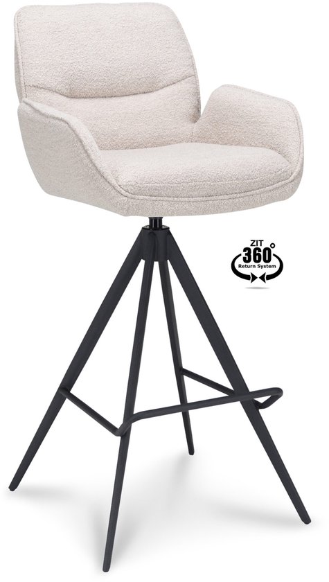 Tabouret de bar Lizz - Avec accoudoirs - Hauteur d'assise 80 - Tissu Alpine Natural - Pied Zwart Système de retour à 360°