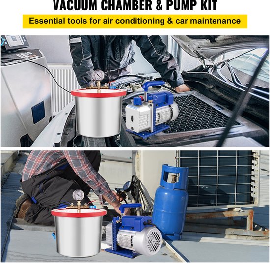Vacuümpomp 2 gallon 4CFM 1/3HP voor het verwijderen van lucht uit siliconenepoxy, 1440 tpm, AC 230 V, 50 Hz, 5 Pa - 0,05 Mbar, creëert een lagedrukomgeving van Hoteche — afbeelding 5