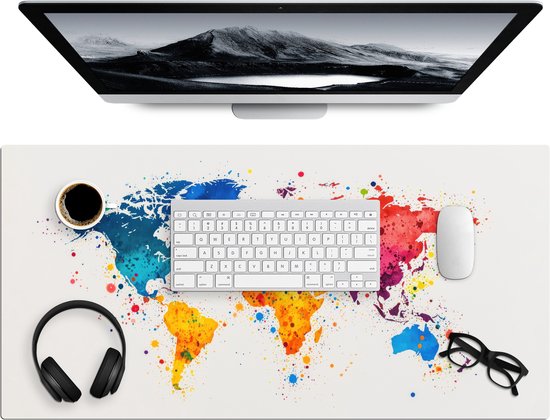 Bureau onderlegger 80x40 cm - Muismat Wereldkaart - Graffiti - Kleurrijk - Bureaumat - Mousepad XXL - Bureau mat - Muismatten groot - Desk organizer - Bureaulegger