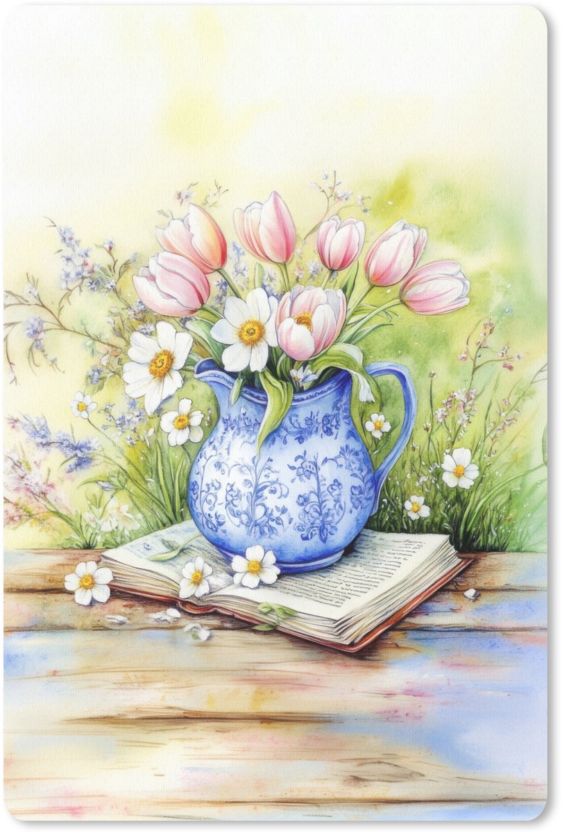 Muismat 18x27 cm - Mousepad Vaas - Delftsblauw - Madeliefjes - Muismatten