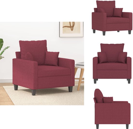 Montage van verschillende aanzichten van een wijnrode fauteuil.