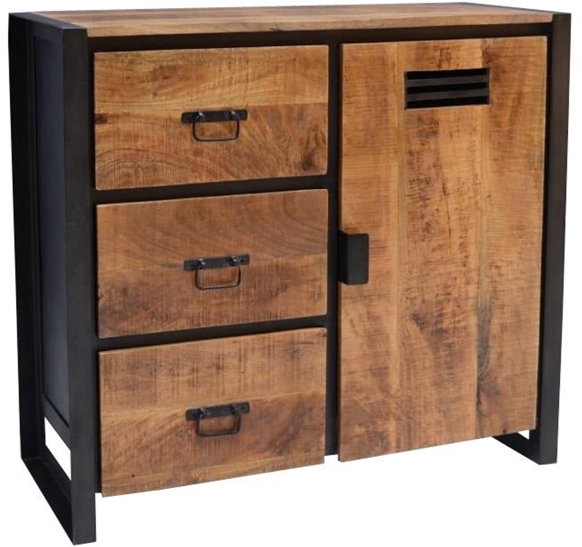 Ladekast Industrieel Mangohout (94 cm x 40 cm x 85 cm)- Ladenkast - Ladekasten slaapkamer / woonkamer - Ladekast Dressoir - Ladenkastje Hout 3 Laden - Kast met lades - Opbergkast met lades 3x - 94cm x 40cm x 85cm