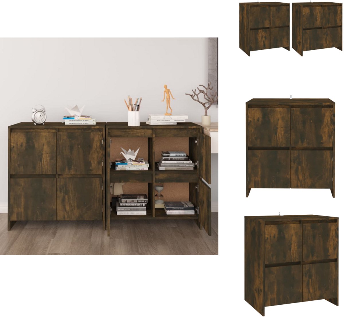 vidaXL Dressoir - Dressoirs - Boekenkast - Kast - Dressoirs 2 st 70x41x75 cm bewerkt hout gerookt eikenkleurig