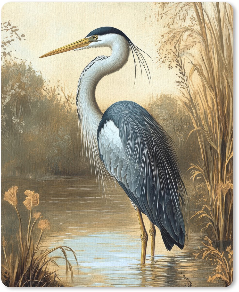 Muismat 19x23 cm - Mousepad Reiger - Water - Planten - Muismatten