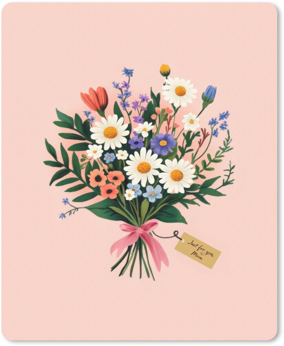 Muismat 19x23 cm - Mousepad Margrieten - Boeket - Strikje - Roze - Muismatten