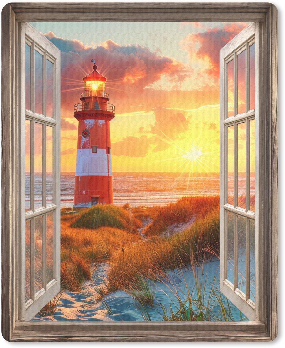 Muismat 19x23 cm - Mousepad Doorkijk - Raam - Vuurtoren - Zonsondergang - Strand - Muismatten