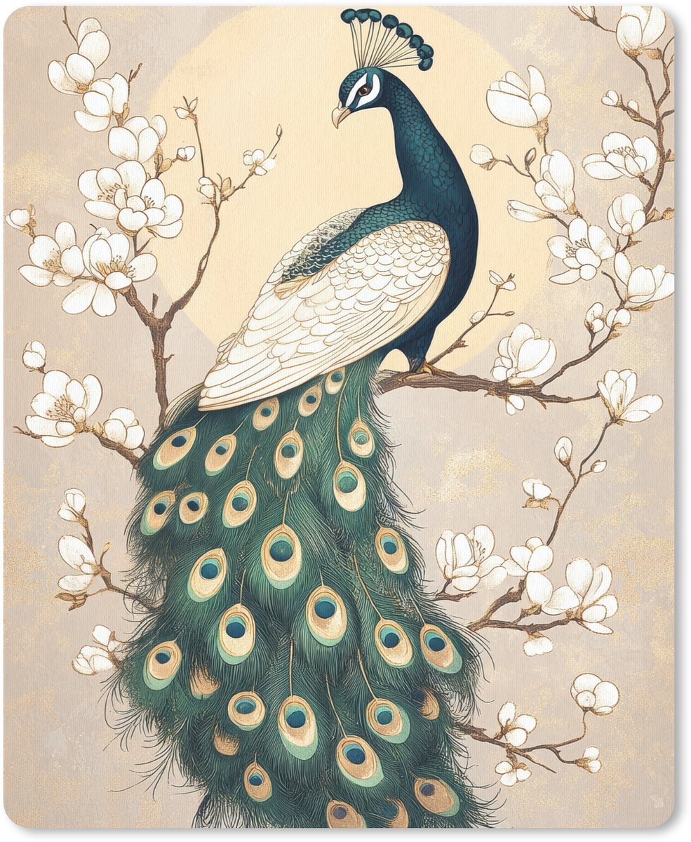 Muismat 19x23 cm - Mousepad Pauw - Tak - Bloemen - Muismatten