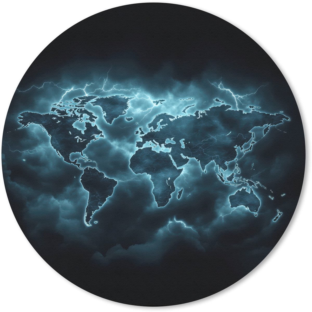 Muismat rond 20x20 cm - Mousepad Wereldkaart - Bliksem - Blauw - Ronde muismatten