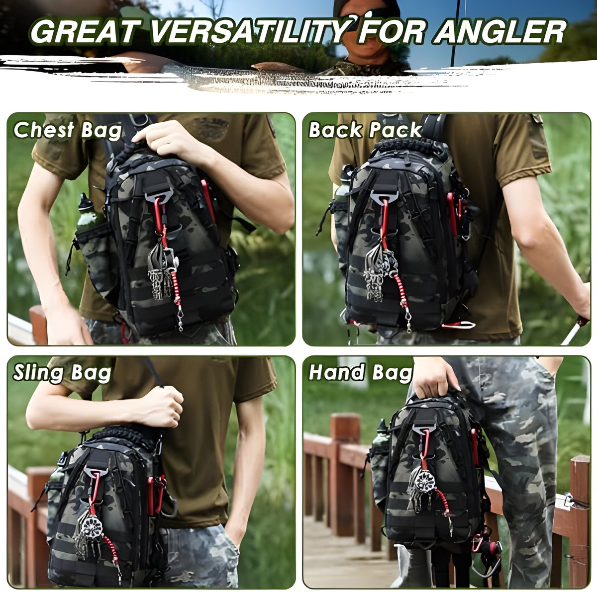 Visgerei Rugzak met Hengelhouder, Lichtgewicht Outdoor Waterbestendig Vissen Schouder Opbergtas Tackle Box Vliegvissen Geschenken voor Mannen Vrouwen D