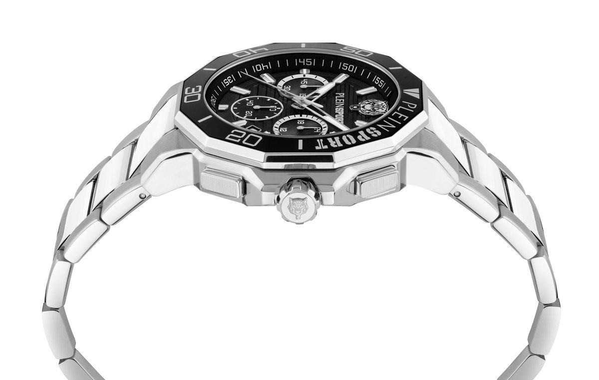 Plein Sport Titan Quartz Chronograaf Horloge Zilveren Toon Case: 100% Stainless Steel | Armband: 100% Stainless Steel 46 PSAGA0525, PSAGA0625