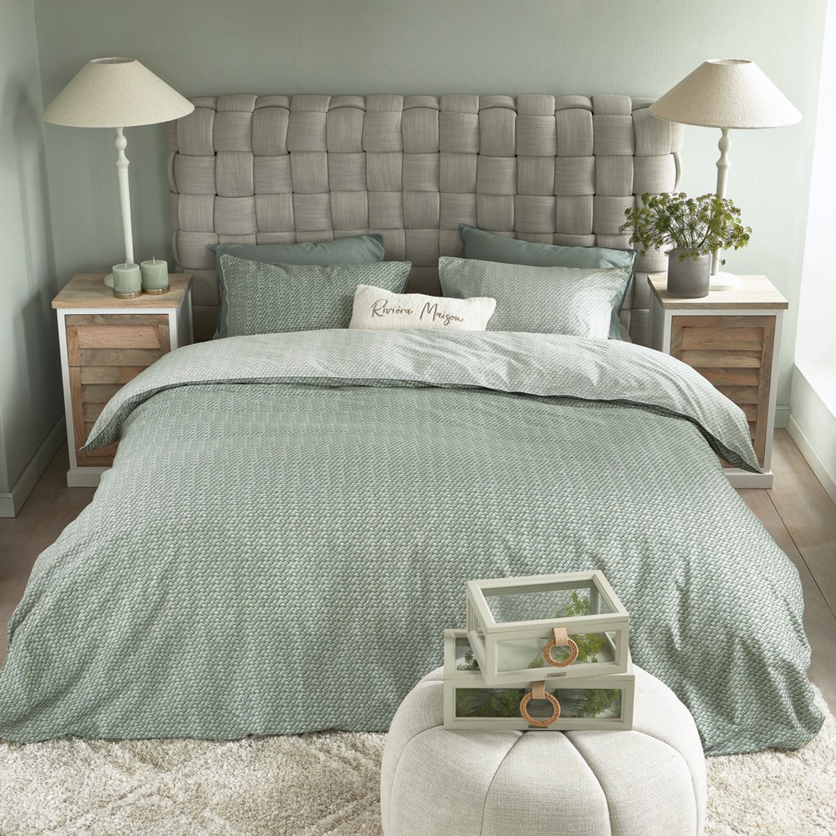 Rivièra Maison - Bambu dekbedovertrek - Lits-Jumeaux - 240x200/220 cm - Grijs Groen