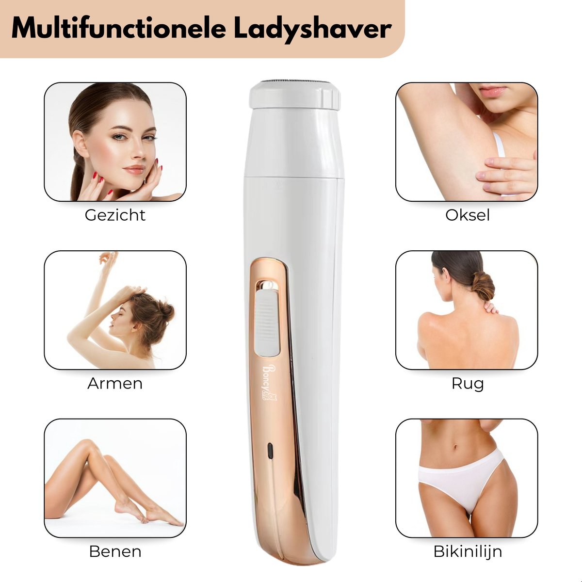 Boncy® Ladyshave 4 in 1 Haar Trimmer - Ladyshaves voor Vrouwen Oplaadbaar - Ontharingsapparaat Vrouw - Scheerapparaat Gezicht Dames thumbnail 5