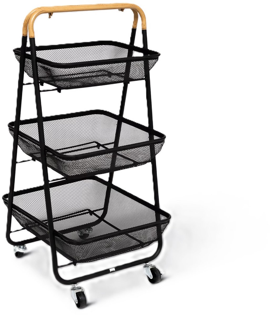5five Mayaj 3-laags rollend kar - Zwart, 48 x 41,5 x 86 cm