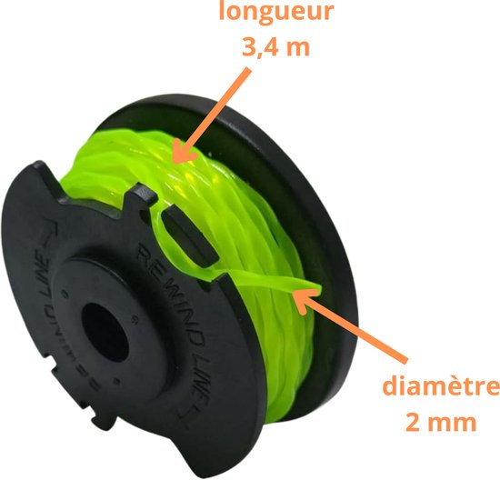 Spoel van draadtrimmer vervangingsdraad AC80RL3 geschikt voor Ryobi One+ bosmaaier 18V 24V 40V Ø 2 mm lengte 3,4 m - Set van 9 spoelen + 2 hoes van Ecd Germany — afbeelding 3