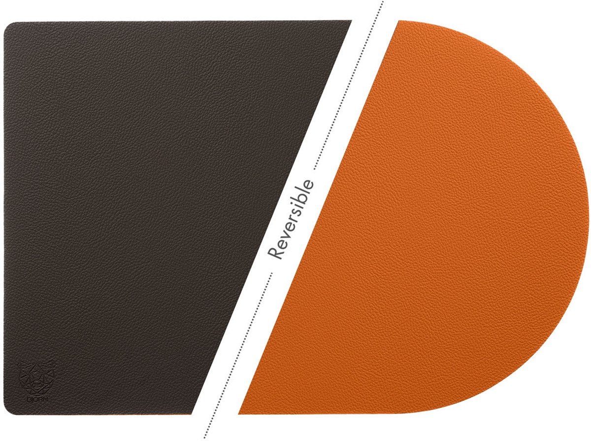 Omkeerbare rechthoekige placemat - 6 stuks - Oranje en chocolade gerecycled leer