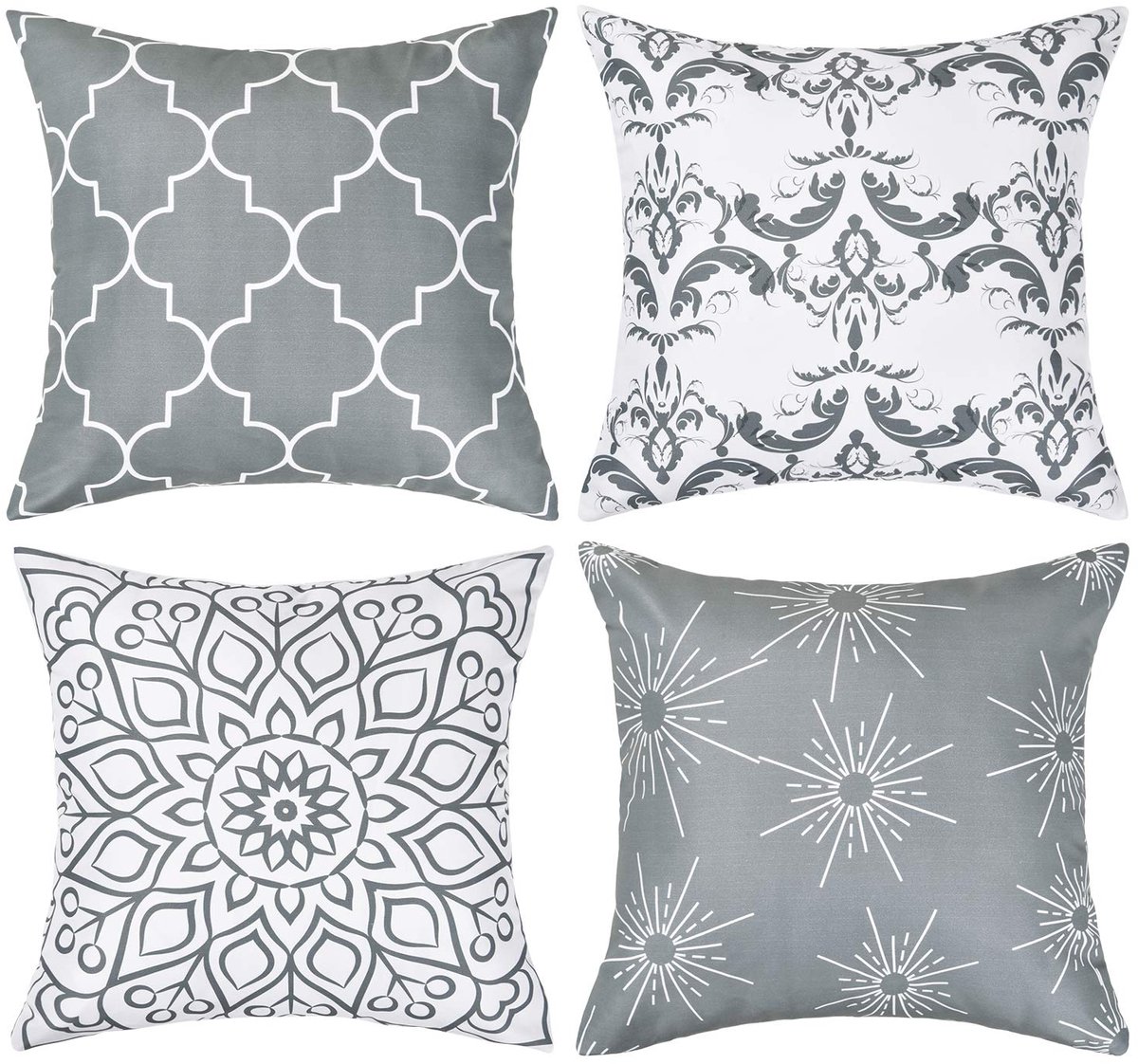 Ibenzoa Set van 4 Luxe Decoratieve Kussenhoezen voor Binnen en Buiten met Elegant Patroon grijs