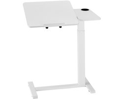 In Hoogte Verstelbare Mobiele Bijzettafel met Inklapbaar Tafelblad En 4 Verborgen Wielen, Veelzijdige Laptoptafel met Kantelbaar Bureaublad En Bekerhouder - Ideaal voor Kantoor En Thuis