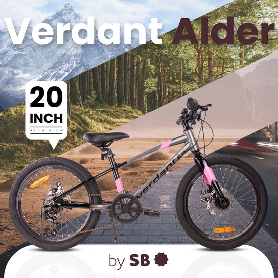 Verdant Kinderfiets voor jongens aluminium jeugdfiets 20 inch 6 versnellingen Shimano fiets voor kinderen van 6 tot 10 jaar in hoogte verstelbaar (Grafiet Roze) van Verdant — afbeelding 2