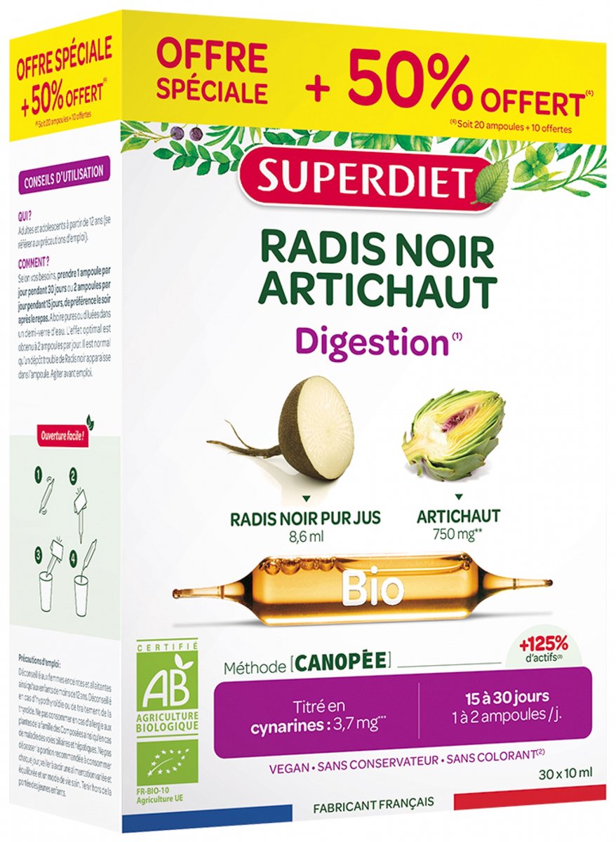 Goedkoopste Superdiet Zwarte Radijs - Artisjok Biologisch 20 Ampullen 10 Gratis Ampullen
