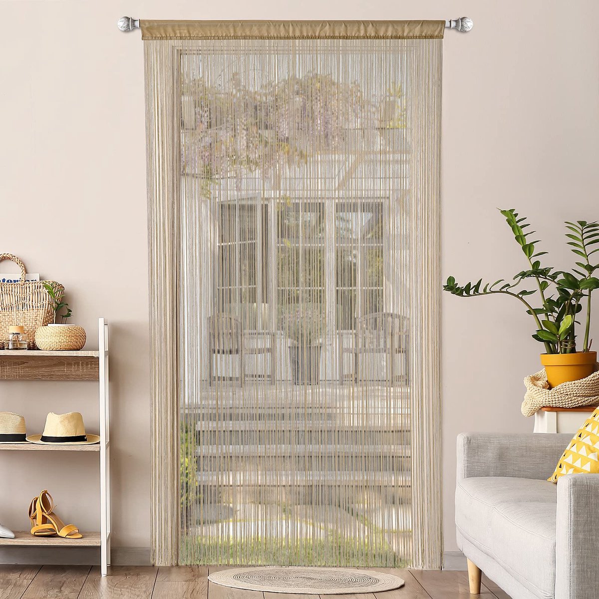Ibenzoa® Stijlvol en Functioneel Draadgordijn voor Balkons, Deuren en Ruimteverdeling in Bruin, 90 x 245 cm