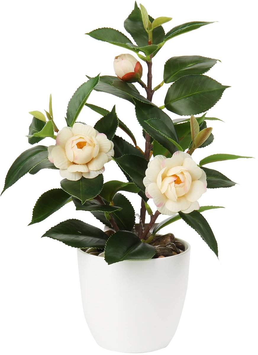 Ibenzoa Levensechte Camellia Japonica Kunstplant in Stijlvolle Pot voor Interieurdecoratie geel