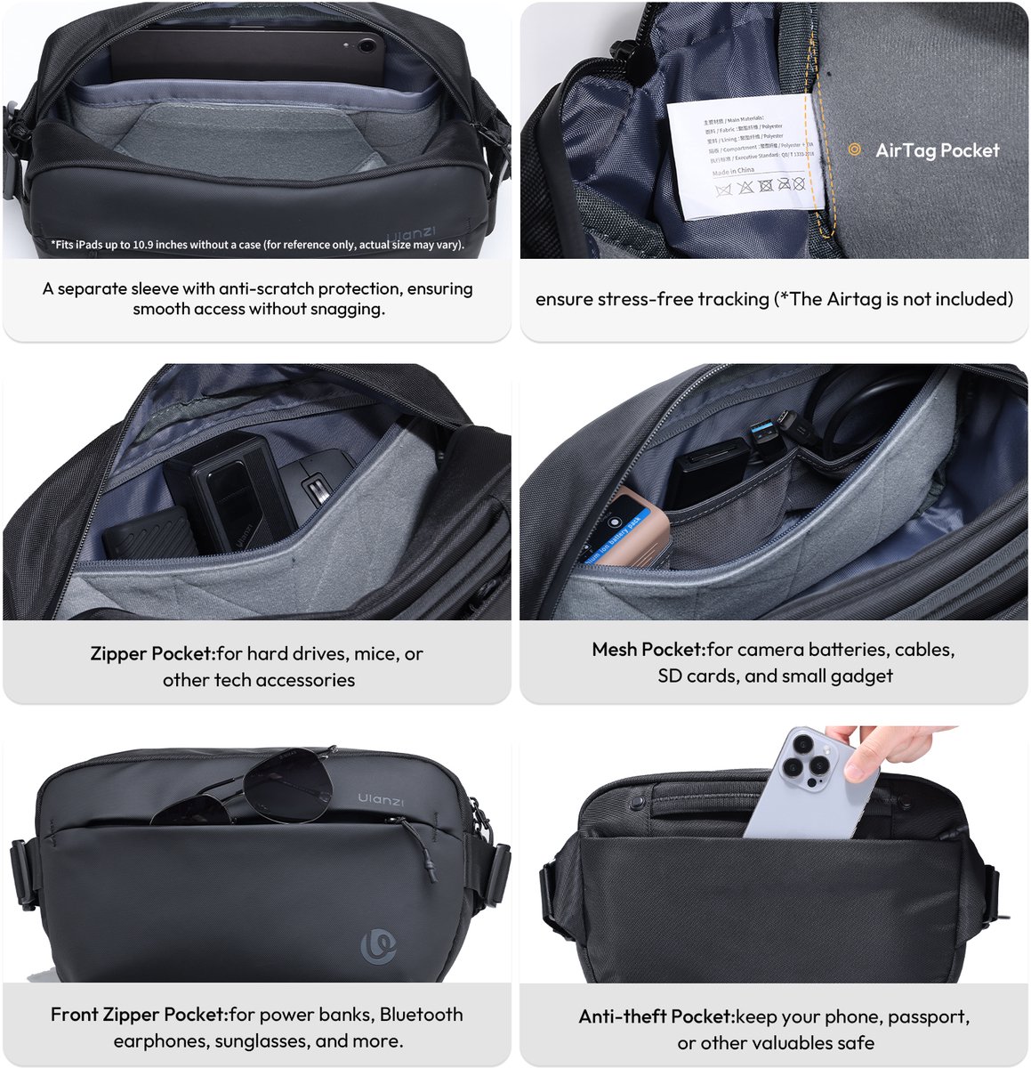 Ulanzi PB038 Sling Reistas V2 met divider - 10 liter