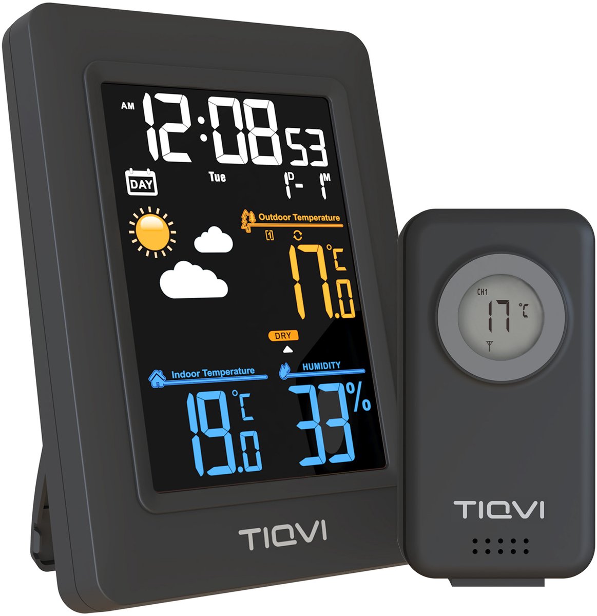 Tiqvi - Weerstation met Draadloze Buitensensor - 6,6 inch Kleurendisplay - Touchscreen - Binnen en Buiten