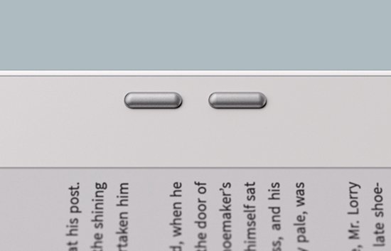 Close-up van de twee bladerknoppen op een witte e-reader.