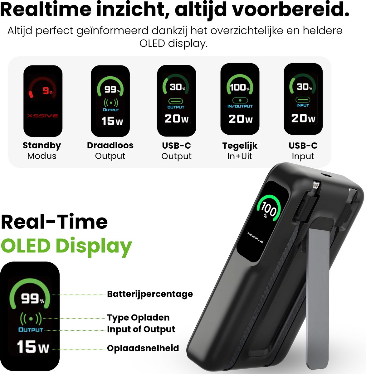 Xssive PB43 Powerbank met OLED Display - 10000 mAh - afbeelding 2
