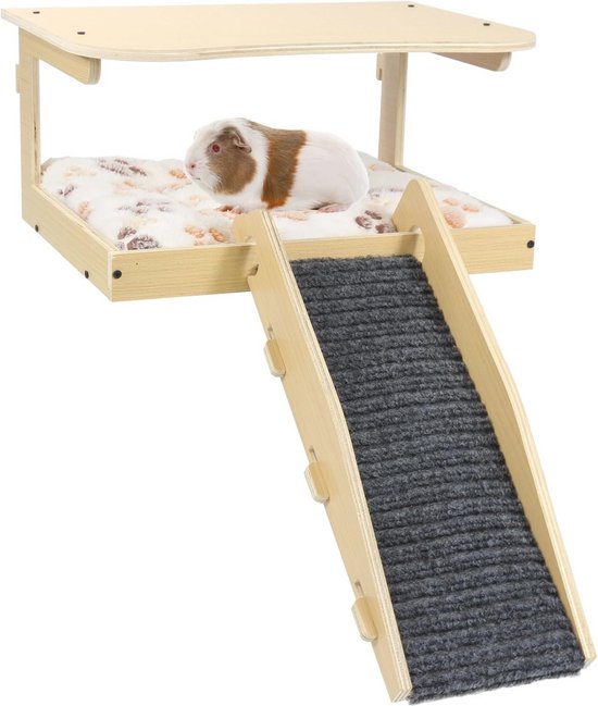 Houten Caviahuis Met Hangmat En Ramp – Dubbel Laags, Machinewasbaar, Geschikt Voor Konijnen, Chinchilla's En Katten