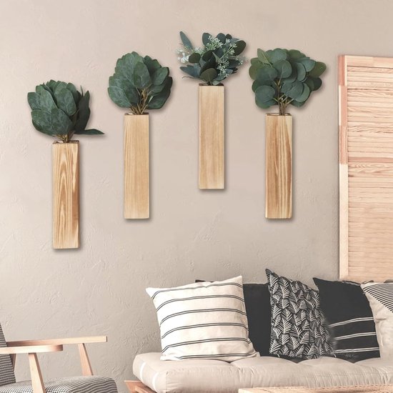 Sawoake Plantenbakken, moderne houten wanddecoratie voor slaapkamer en badkamer, moderne plantenbakken, veelzijdig hout, woondecoratie voor gedroogde bloemen en kunstgroene planten (walnoot, 3 stuks