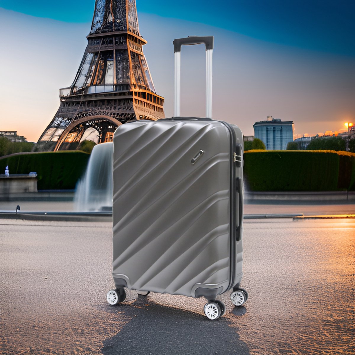 Koffer maat M Grey Slash – Lichtgewicht koffer met cijferslot – Reiskoffer op 4 dubbele zwenkwielen – Hardcase koffer – ABS – Antraciet – ca. 65x43x25 cm