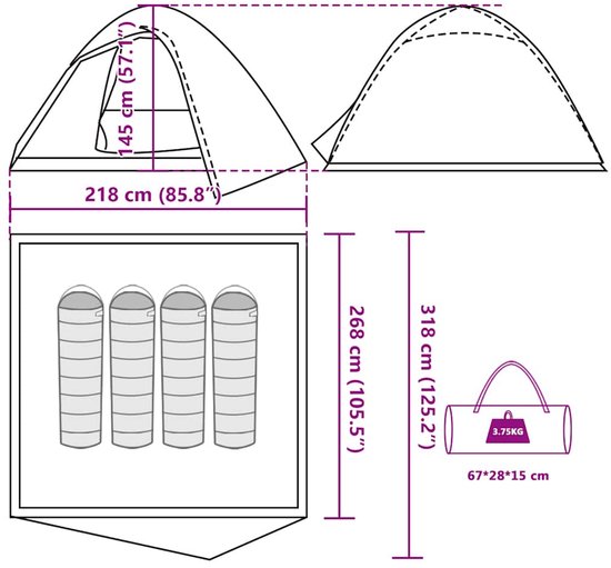 vidaXL - Koepeltent - 4-persoons - waterdicht - camouflage van Vidaxl — afbeelding 3