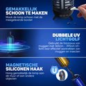 Muggenlamp schoonmaken met borstel, dubbele UV lichtgolf 365nm-395nm, en magnetische ophanghaak.