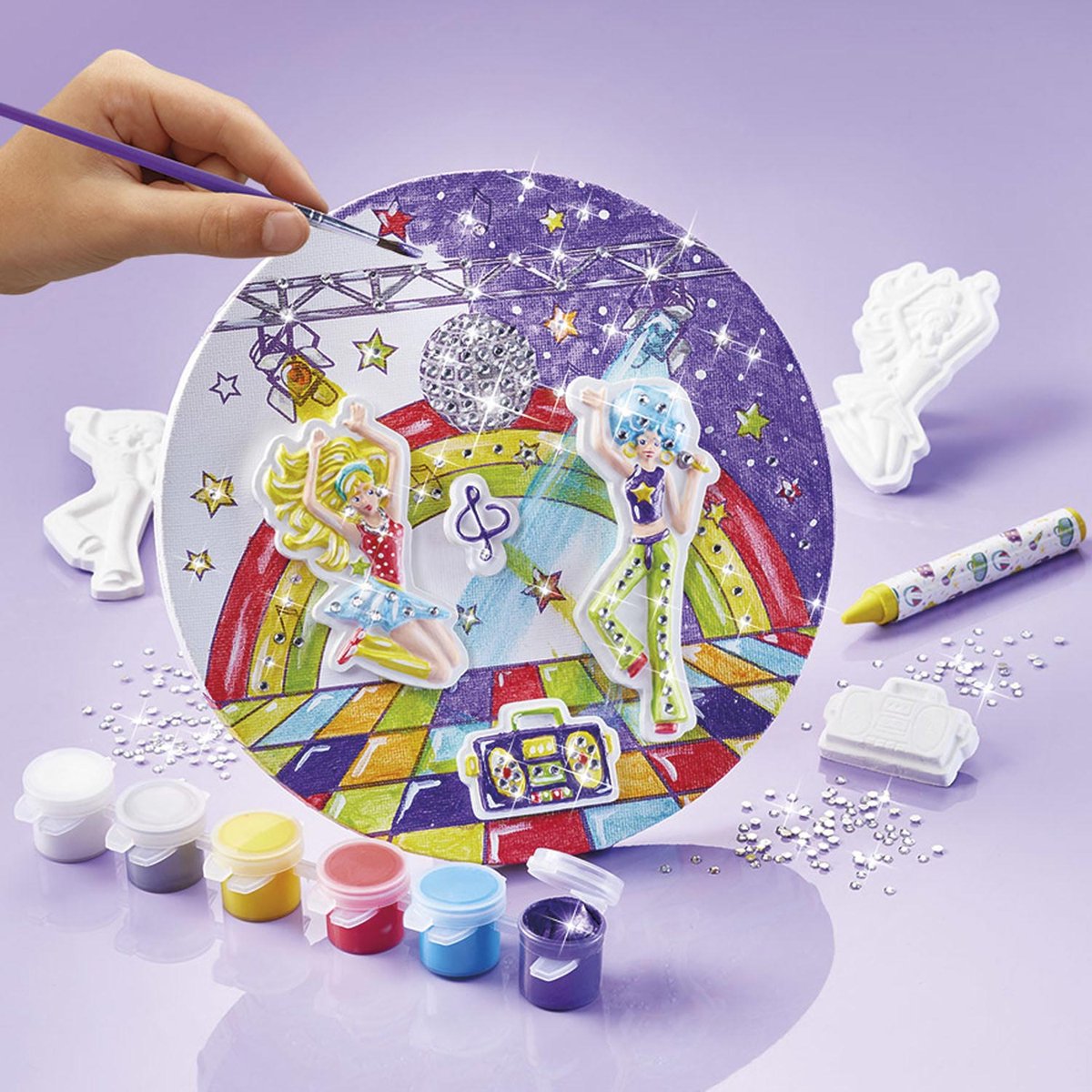 Totum knutselkoffer Disco dans canvas schilderijtje maken - speelgoed meisjes - knutselen met gips home deco — afbeelding 14