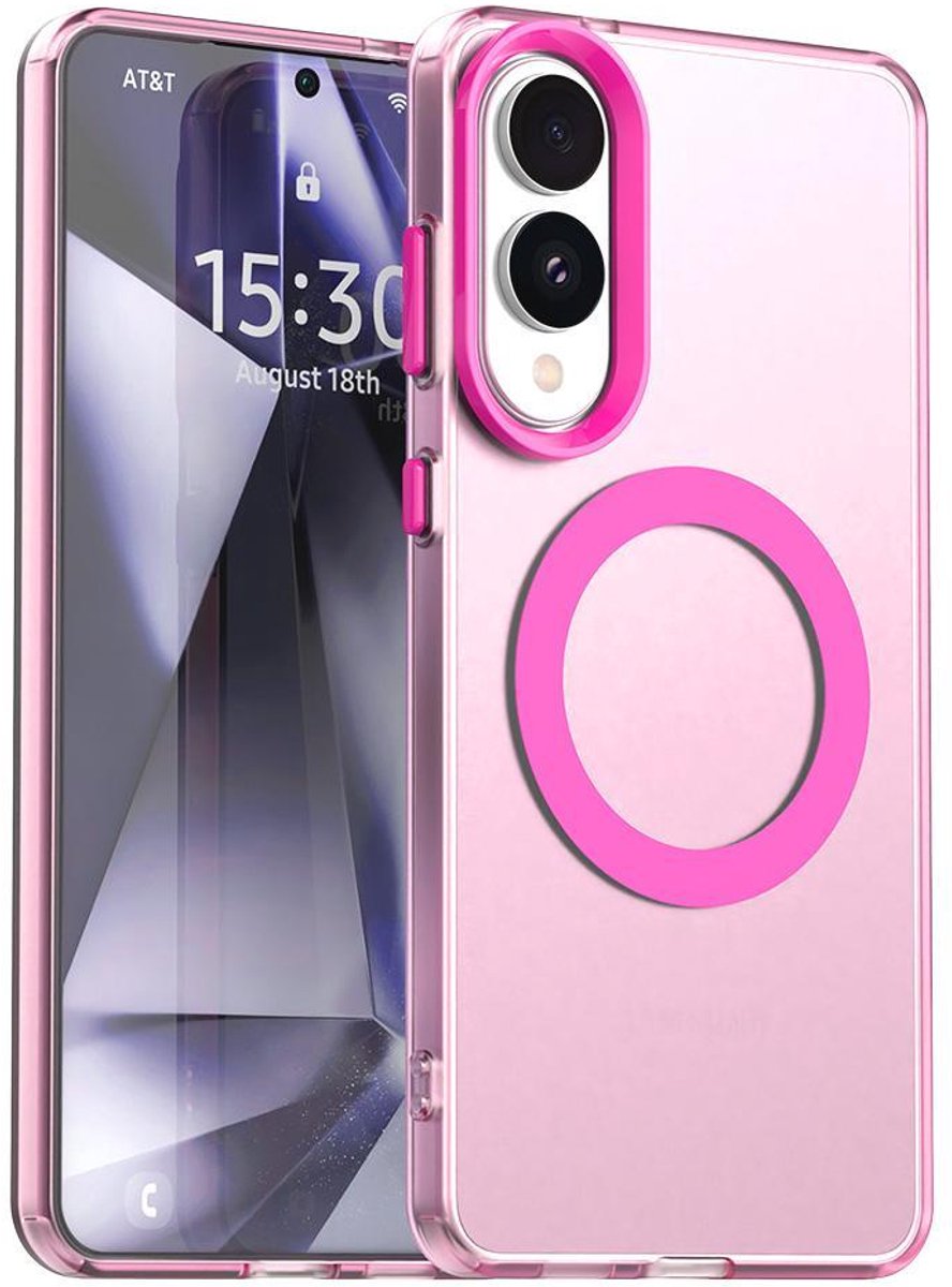 Mobigear Hoesje geschikt voor Samsung Galaxy S25 Edge MagSafe Telefoonhoesje Hardcase | Mobigear Shockproof Backcover | Geschikt voor MagSafe | Geschikt voor Draadloos Opladen met Magnetische Ring | MagSafe Case - Rood