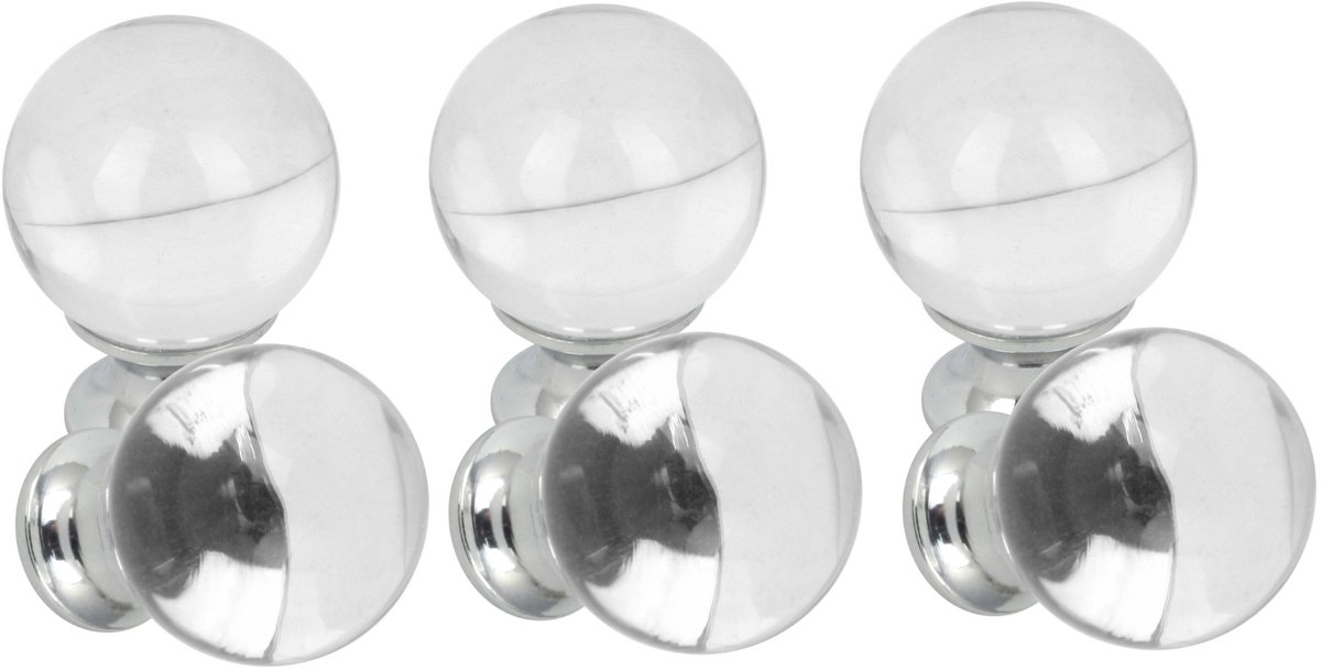 DOMINO CRYSTAL - Glazen meubelknop kristal 30mm - Helder wit - Set van 6 stuks - Kastknop ladeknop keukenkasten