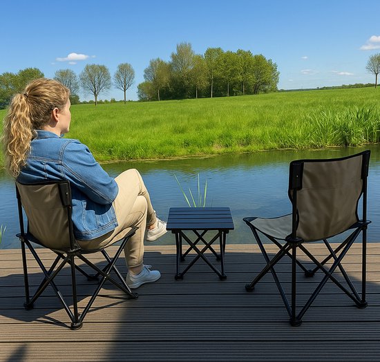 HEM 3-delig Camping Set - 2 Opvouwbare Stoelen + Tafel - Inklapbaar & Lichtgewicht - Outdoor Set voor Kamperen, Vissen & Strand - Draagbaar met Opbergzak — afbeelding 4